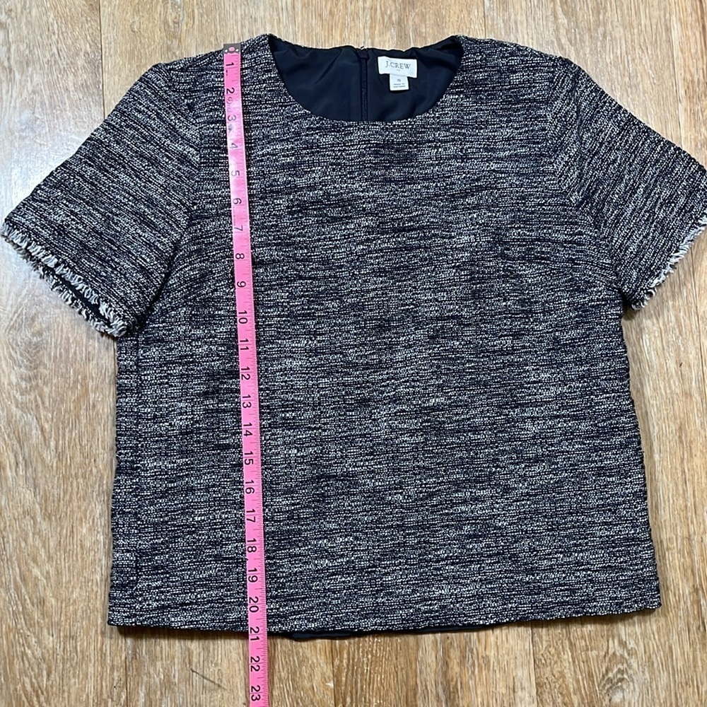 J. Crew Navy Blue Tweed Short Sleeve Fringe Cotton Lined Top Shirt Small EUC - Picture 11 of 14